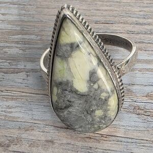 Sterling Silver Spiderweb Variscite Turquoise Matrix Ring Size 7.25 Statement